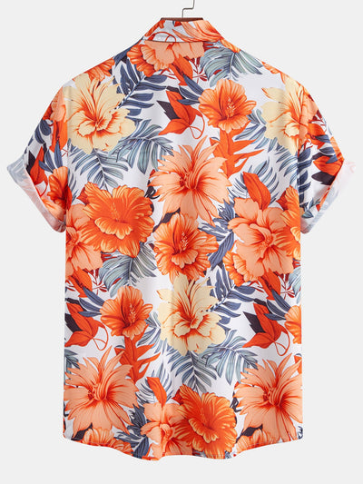 Kirk® | Tropical Flowers Print Button Up Shirt & Drawstring Swim Shorts