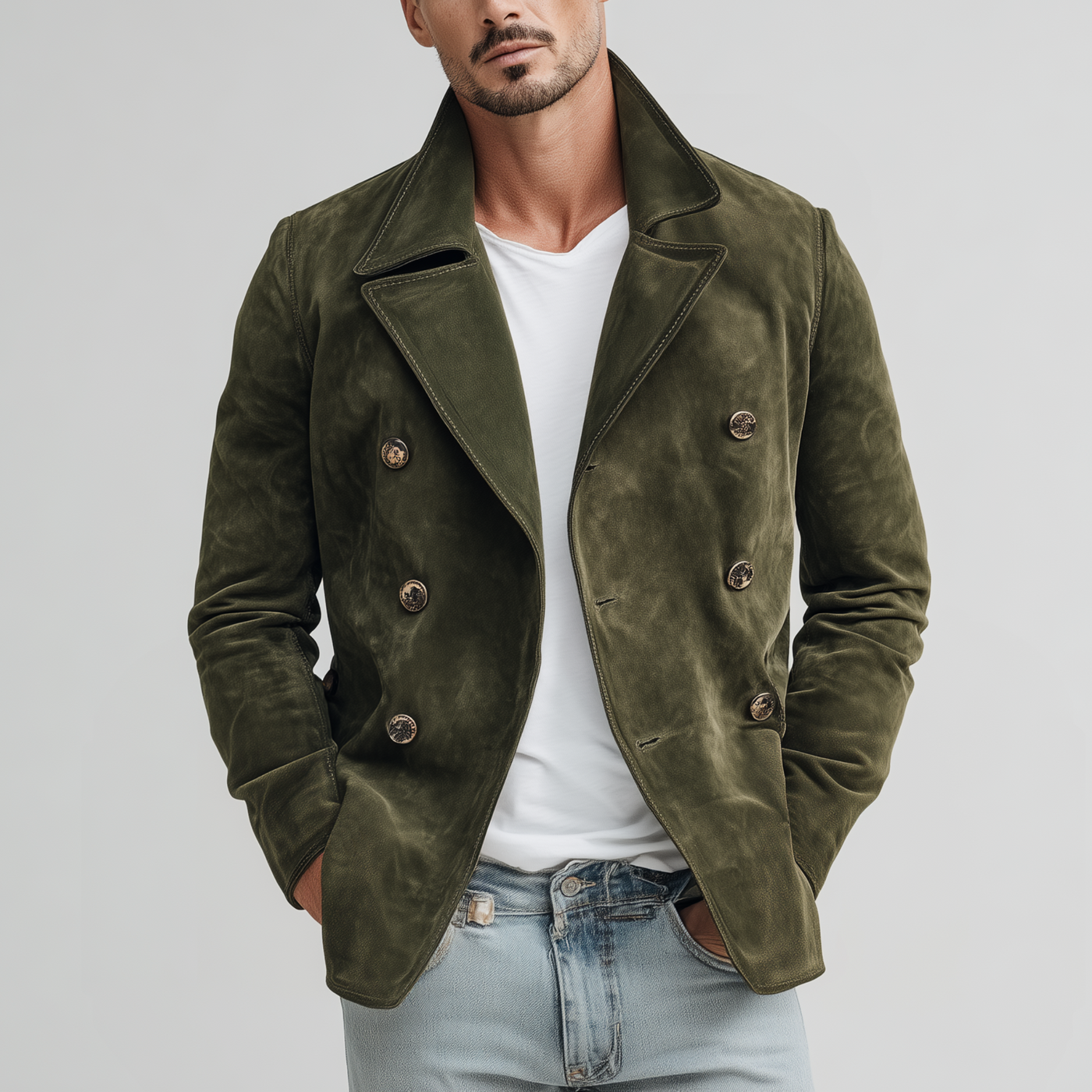 Men's Classic Casal Lapel Sede Doble Breasted JacketK