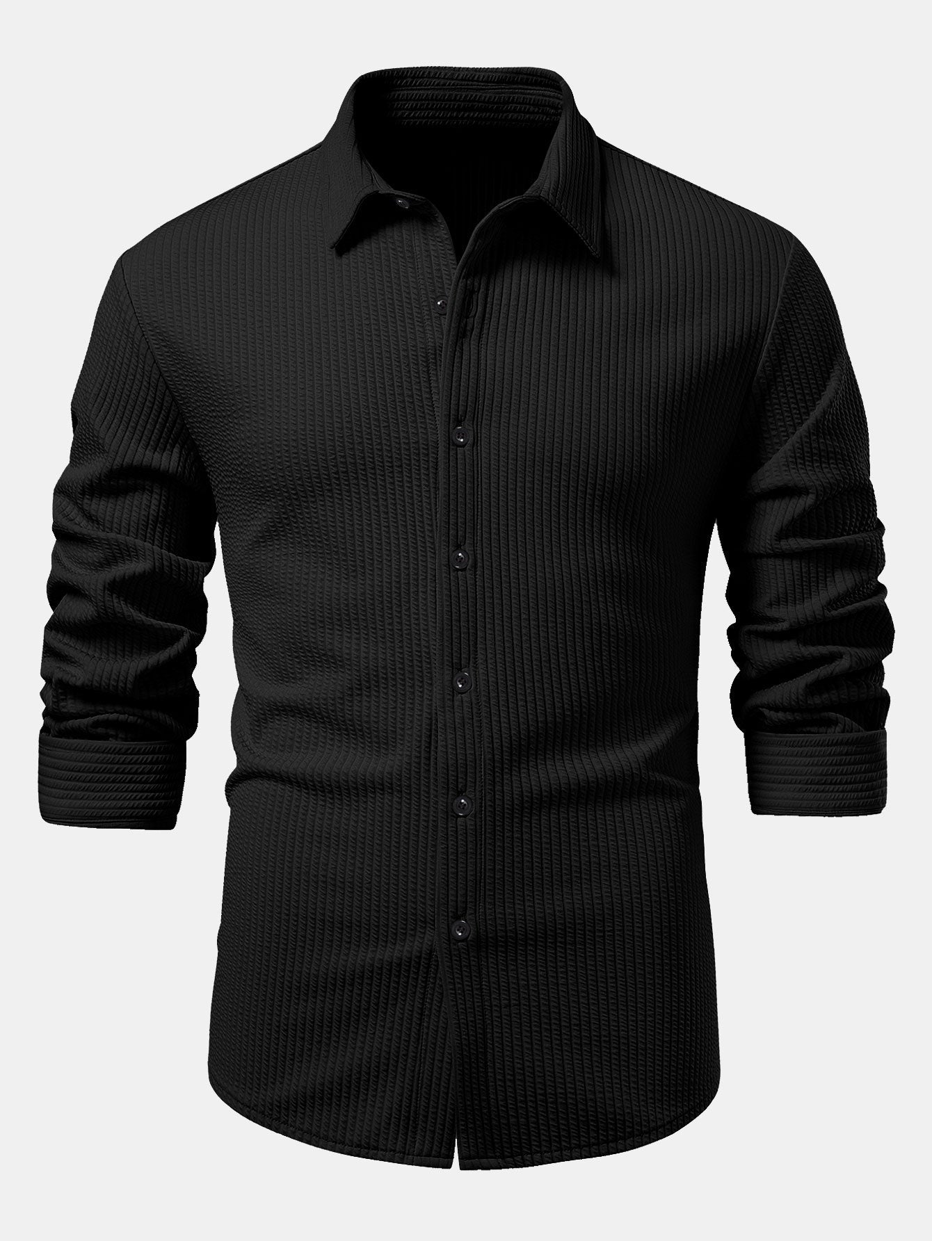 Kalil® | Long Sleeve Muscle Fit Ribbed Button Up Shirt