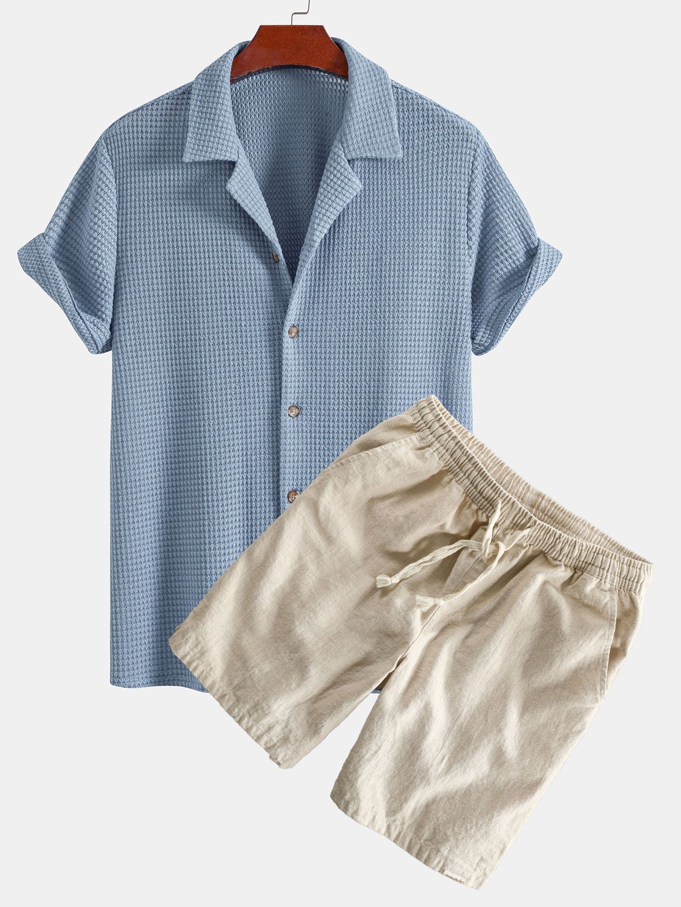 Ian® | Textured Cuban Shirt & Linen Cotton Blend Drawstring Shorts