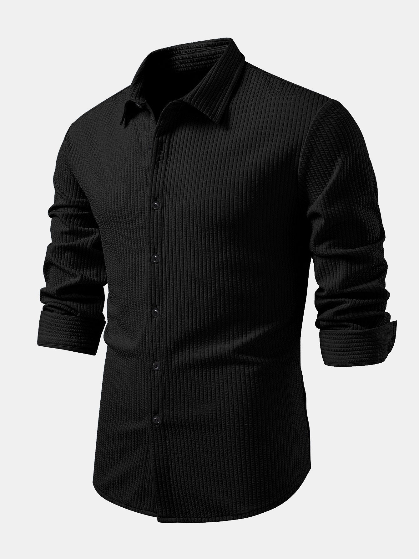 Kalil® | Long Sleeve Muscle Fit Ribbed Button Up Shirt