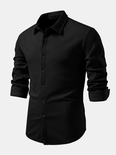 Kalil® | Long Sleeve Muscle Fit Ribbed Button Up Shirt