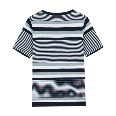Men's Spring and Smmer Casal Horizontal Stripenit Short Sleeve T-ShirtK
