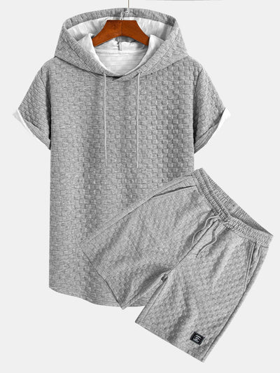 Jamie® | Checkerboard Jacquard Arc Hem Hooded T-Shirt & Checkerboard Jacquard Shorts