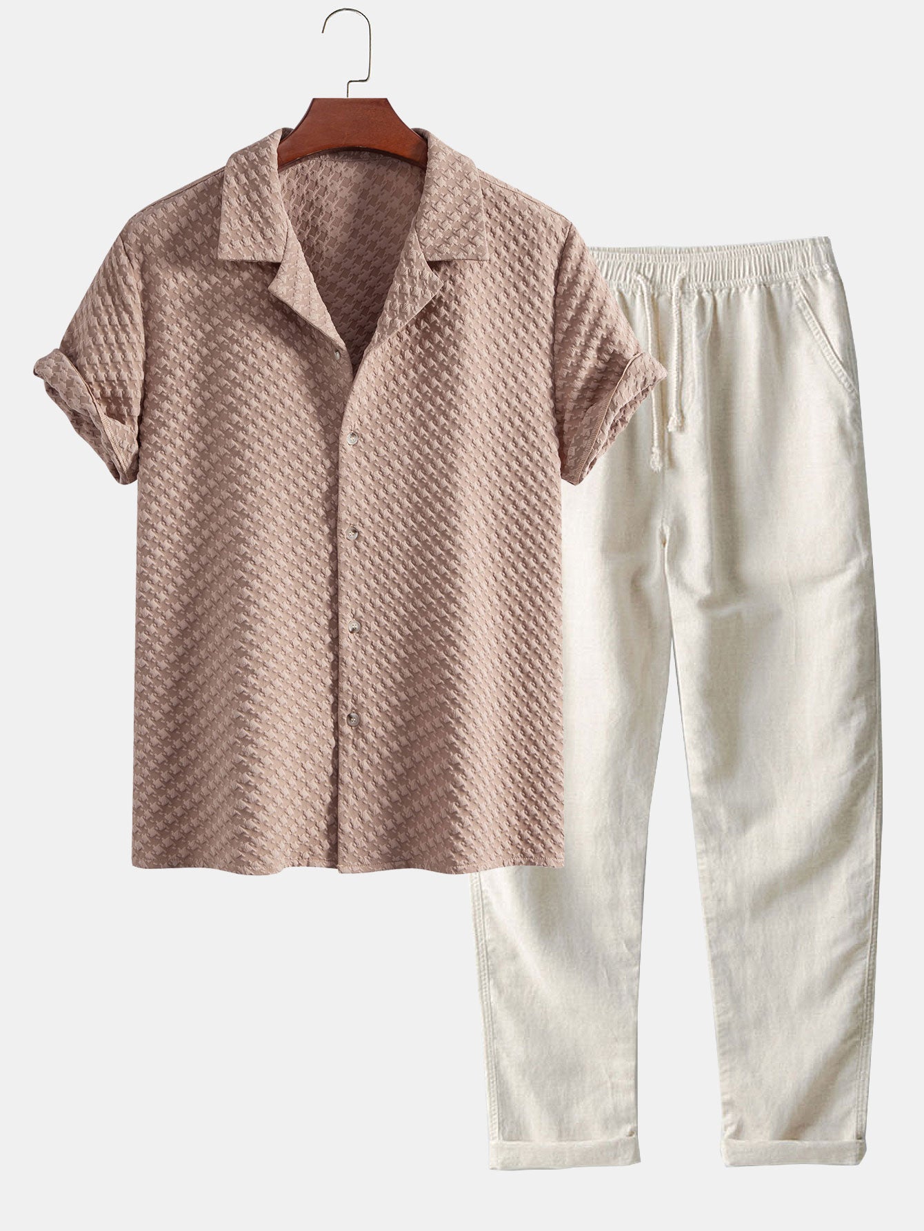 Aethelred® | Houndstooth Jacquard Cuban Shirt & Straight Leg Linen Pants