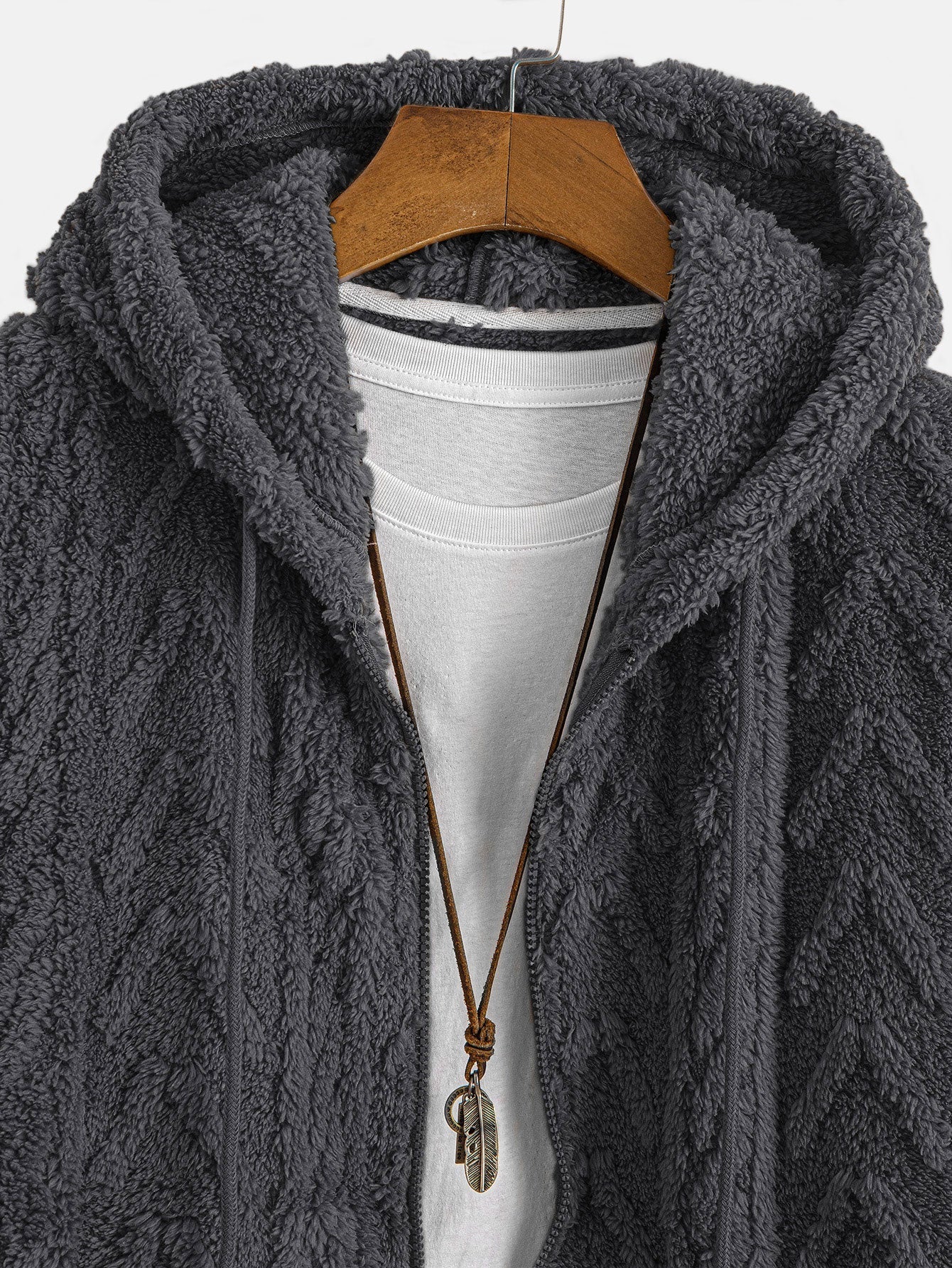 Jonas | Geometric Jacquard Zip Up Teddy Hoodie