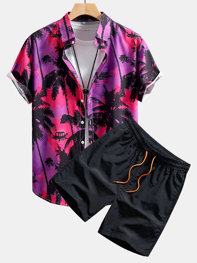 Hermenegildo® | Palm Tree Print Button Up Shirt & Swim Shorts