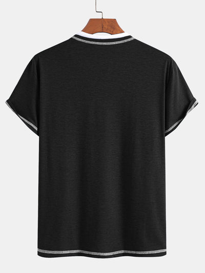 William® | 2-in-1 Notched Collar Contrast Stitching T-Shirt