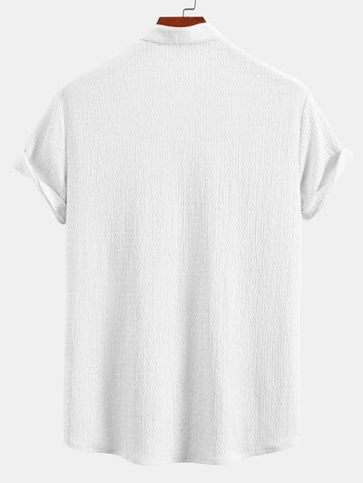 Yaxkin® | Muscle Fit Wrinkled Textured Stand Collar Shirt