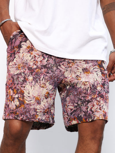 Alan | Oil Painting Floral Print Drawstring Shorts