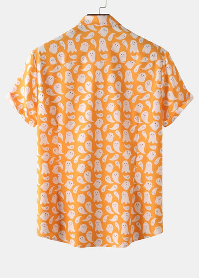 Aras® | Halloween Ghost Print Button Up Shirt