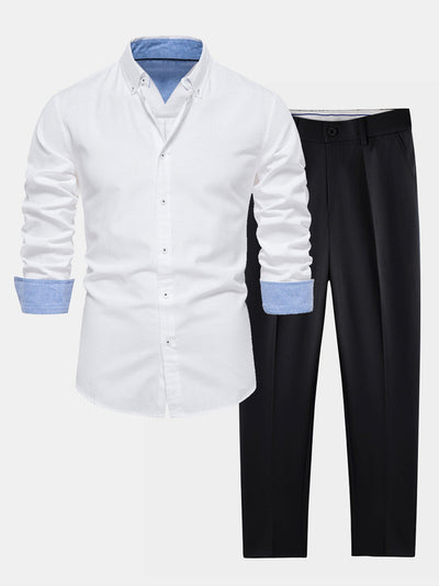 Fortunato® | Long Sleeve Button Up Oxford Shirt & Slim Fit Tapered Trousers