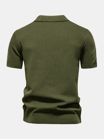Jayden | Pineapple Texture Knit V Neck Polo Shirt