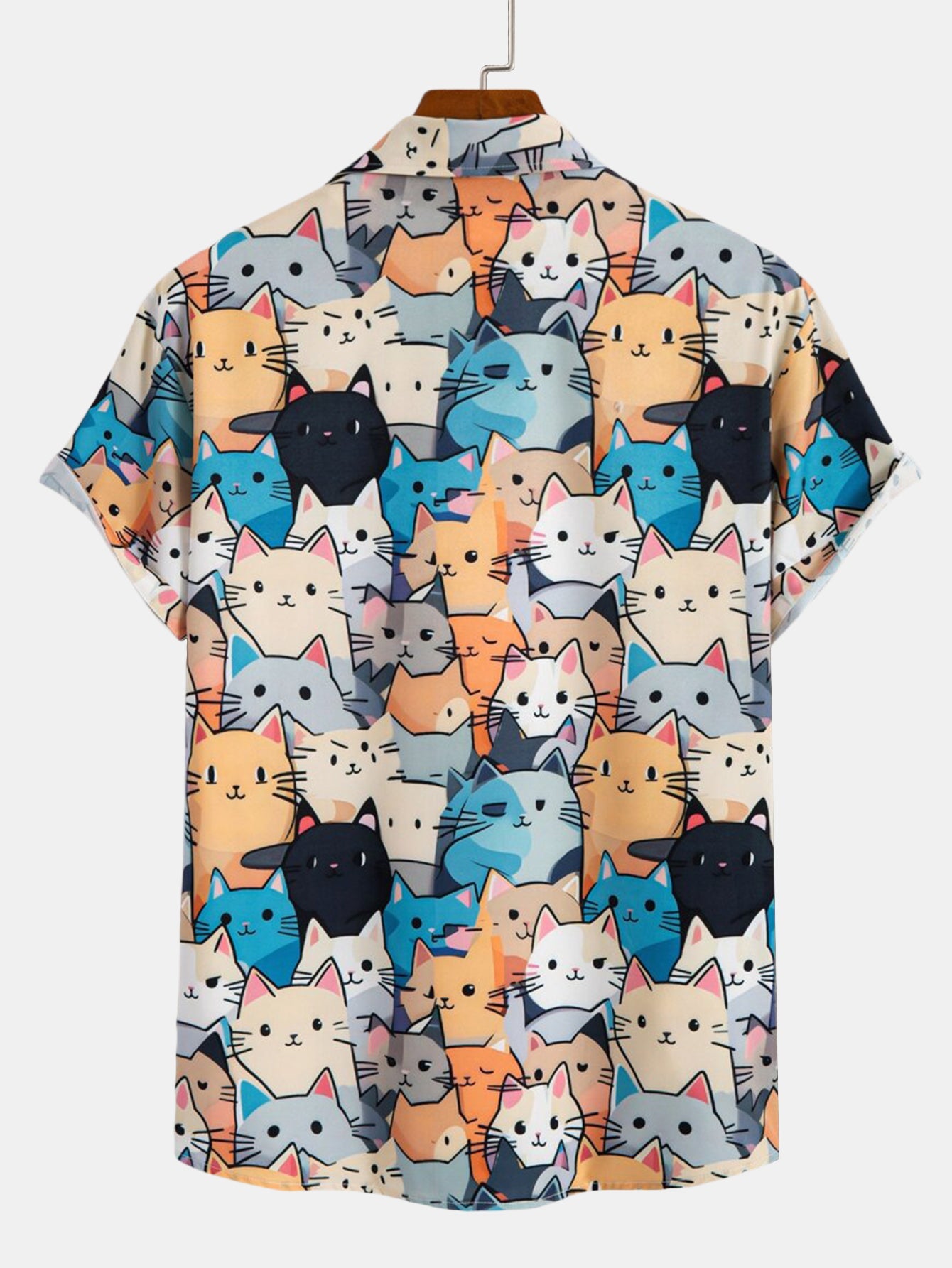 Imran® | Cartoon Cat Print Button Up Shirt & Drawstring Swim Shorts