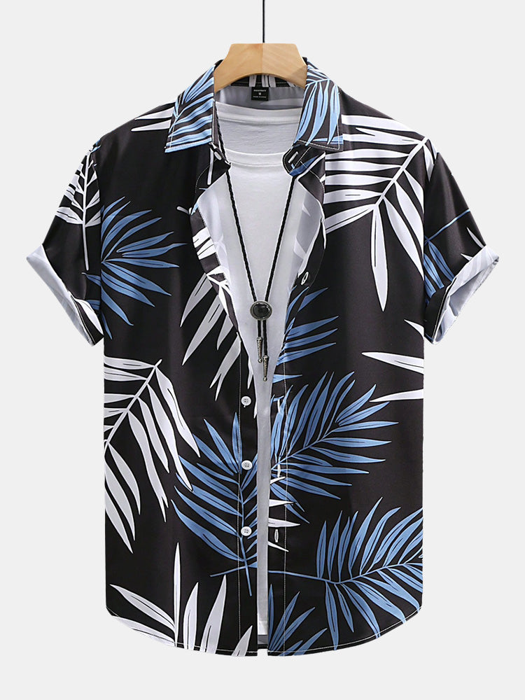 Herodoto® | Tropical Leaves Print Button Up Shirt & Swim Shorts