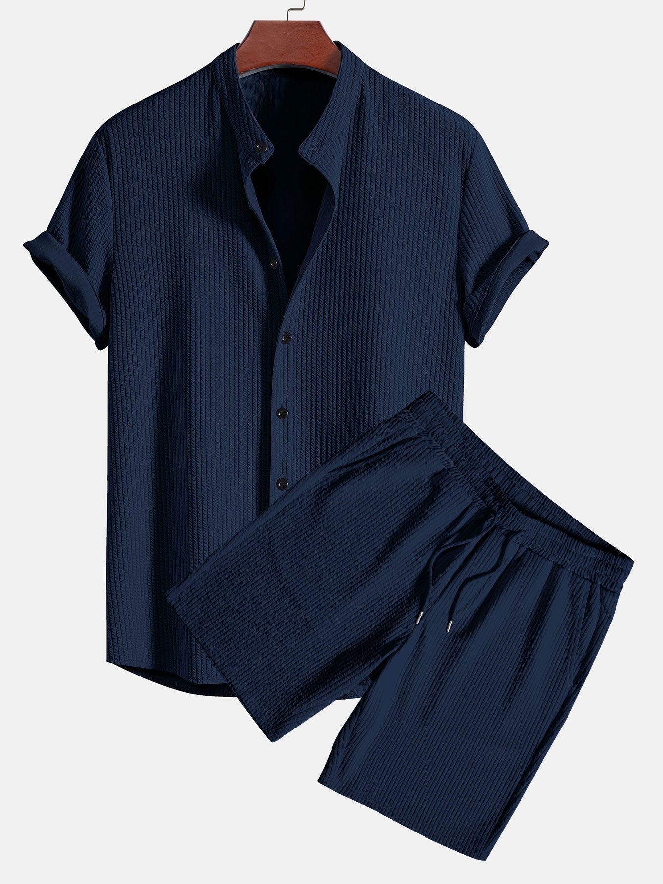 Carson® | Muscle Fit Ribbed Stand Collar Shirt & Shorts