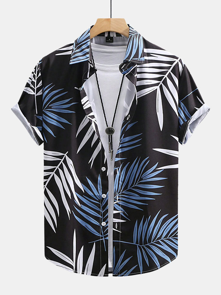 Kaleb® | Tropical Leaves Print Button Up Shirt