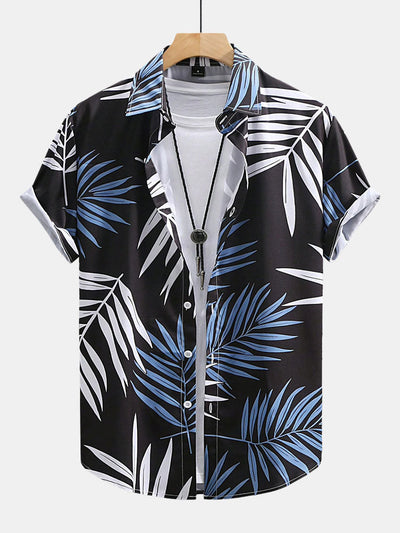 Kaleb® | Tropical Leaves Print Button Up Shirt