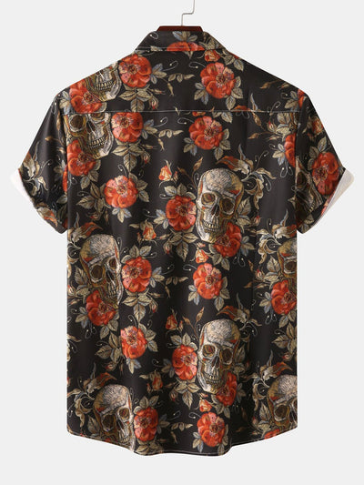 Alain® | Rose Skull Print Button Up Shirt