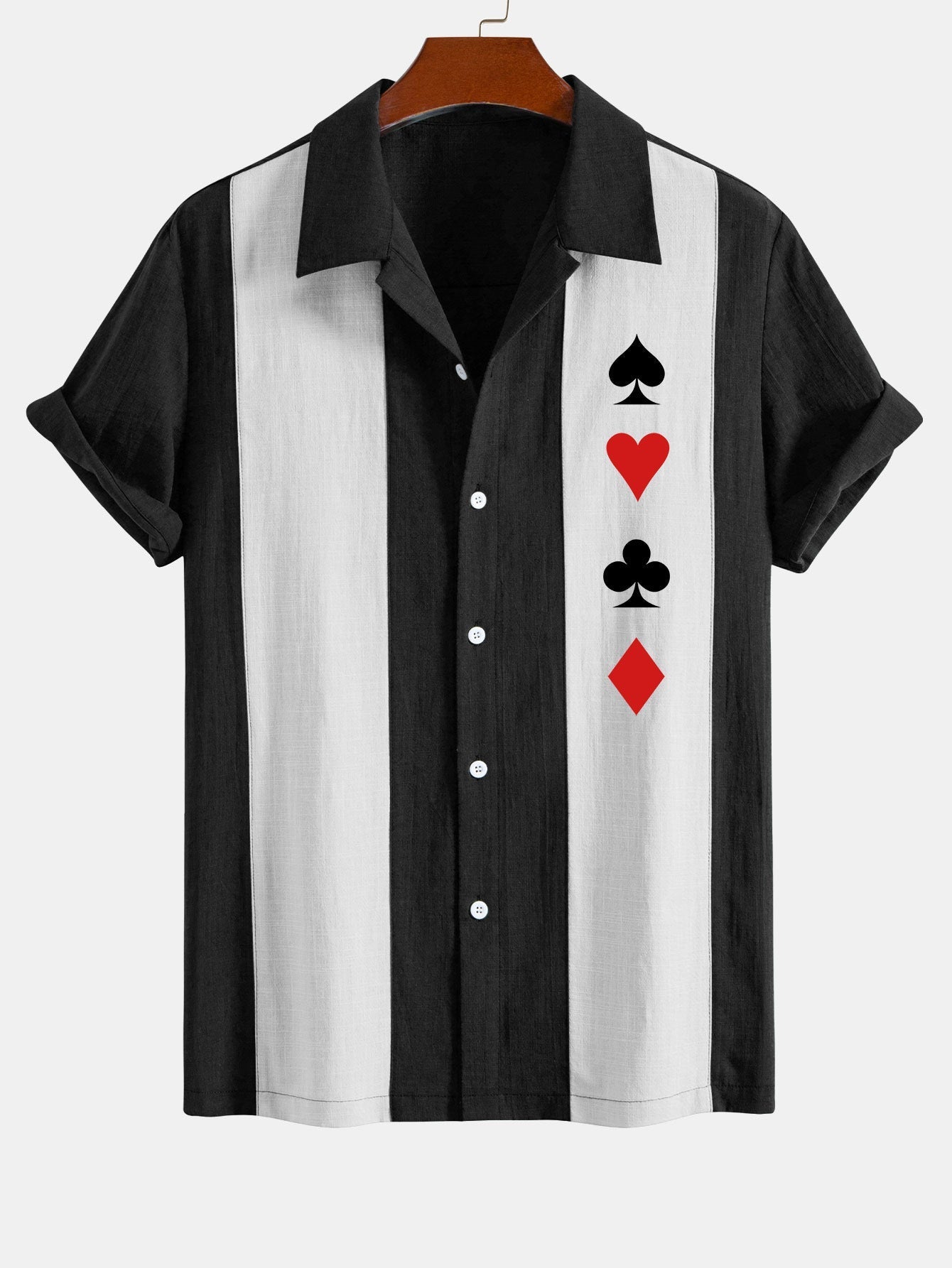 Astin® | Poker Print Linen Look Patchwork Bowling Shirt