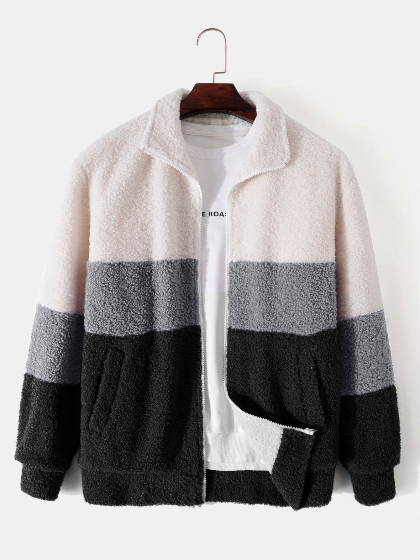Arturo | Color Block Teddy Fleece Zip Up Coat
