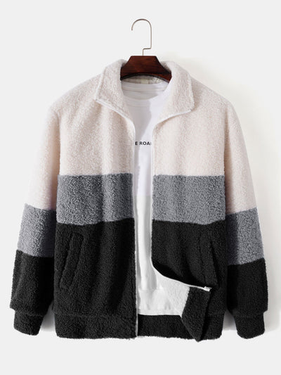 Arturo | Color Block Teddy Fleece Zip Up Coat