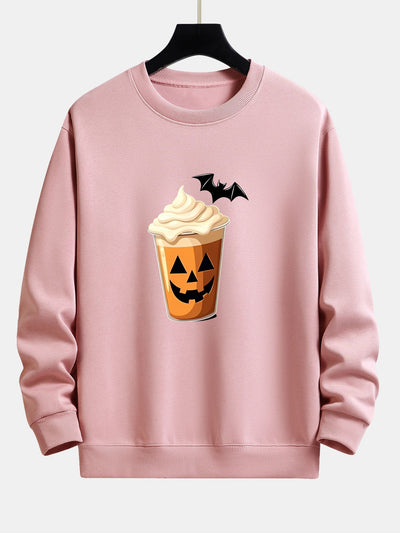 Celestino® | Halloween Pumpkin Drink Print Relax Fit Sweatshirt
