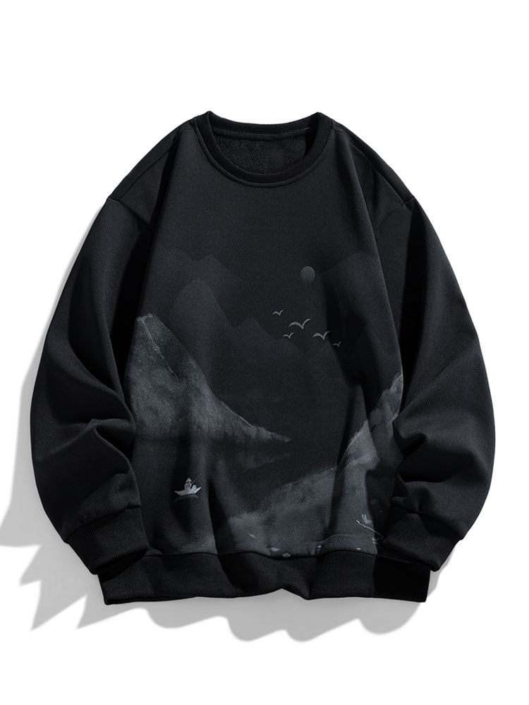 Artemas® | Ink Landscape Print Crew Neck Sweatshirt