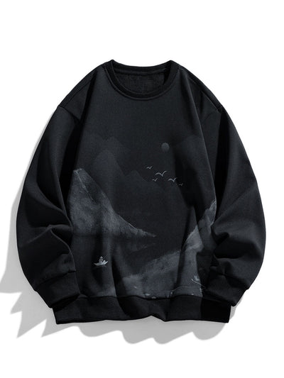 Artemas® | Ink Landscape Print Crew Neck Sweatshirt