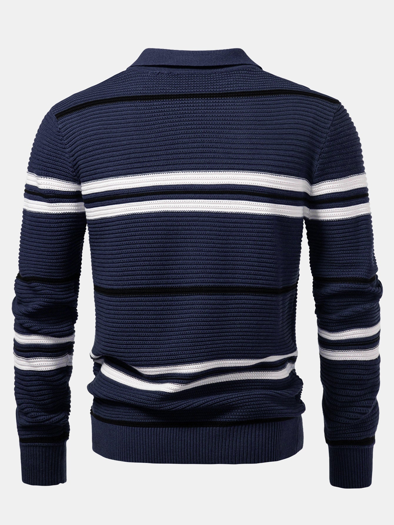 Albano® | Striped Textured Zip Knit Polo Shirt