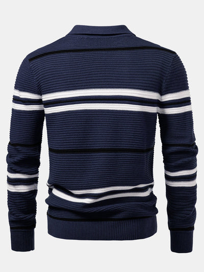 Albano® | Striped Textured Zip Knit Polo Shirt