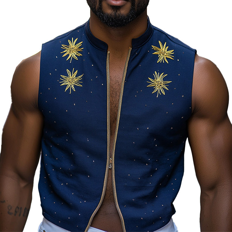 Jesus | Men'S Summer Fashion Star Embroidery Cotton And Linen Sleeveless Shirt