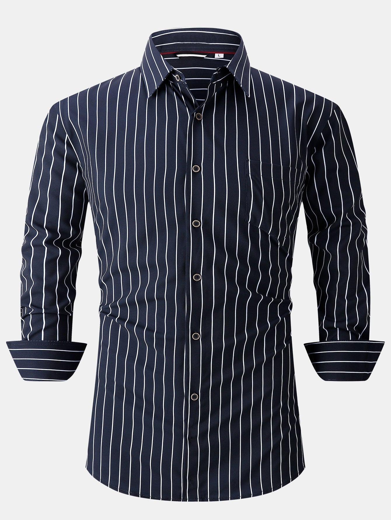 Kian® | Long Sleeve Stripe Pocket Button Up Shirt
