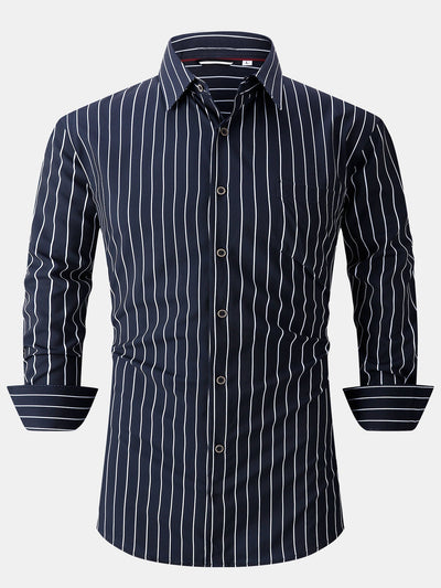 Kian® | Long Sleeve Stripe Pocket Button Up Shirt