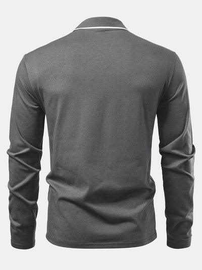 Mason | Long Sleeved Contrast Polo Shirt With Pocket