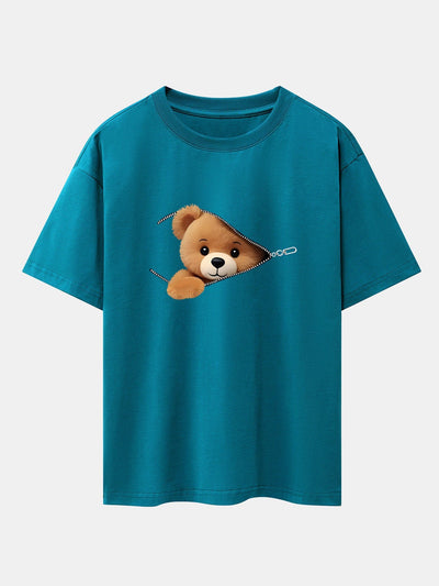 Gumersindo® | Zipper Bear Print Drop Shoulder Oversize T-Shirt