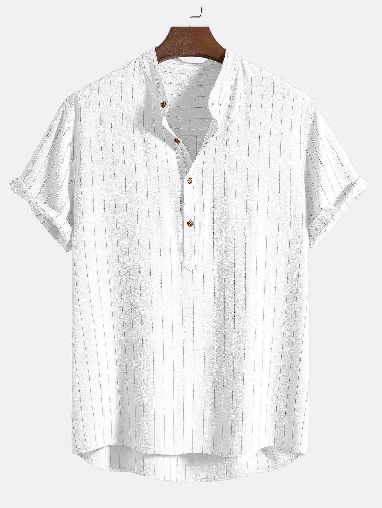 Aryan® | Linen Blend Striped Half Open Placket Henley Collar Shirt
