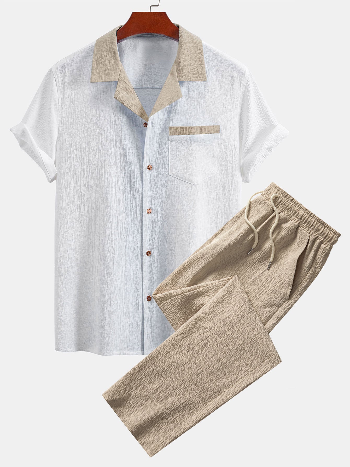 Atanasio® | Textured Contrast Cuban Shirt & Straight Leg Pants