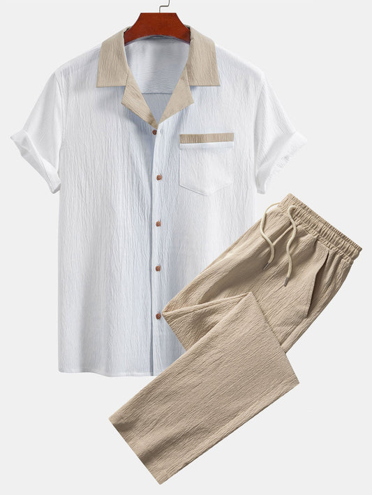 Atanasio® | Textured Contrast Cuban Shirt & Straight Leg Pants