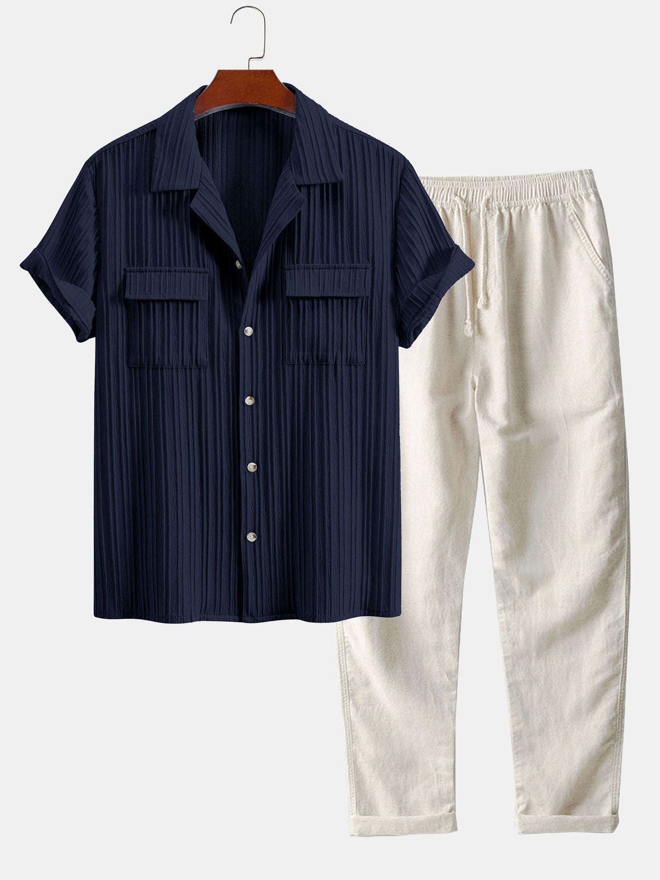 James® | Textured Cuban Collar Pocket Shirt & Straight Leg Linen Pants