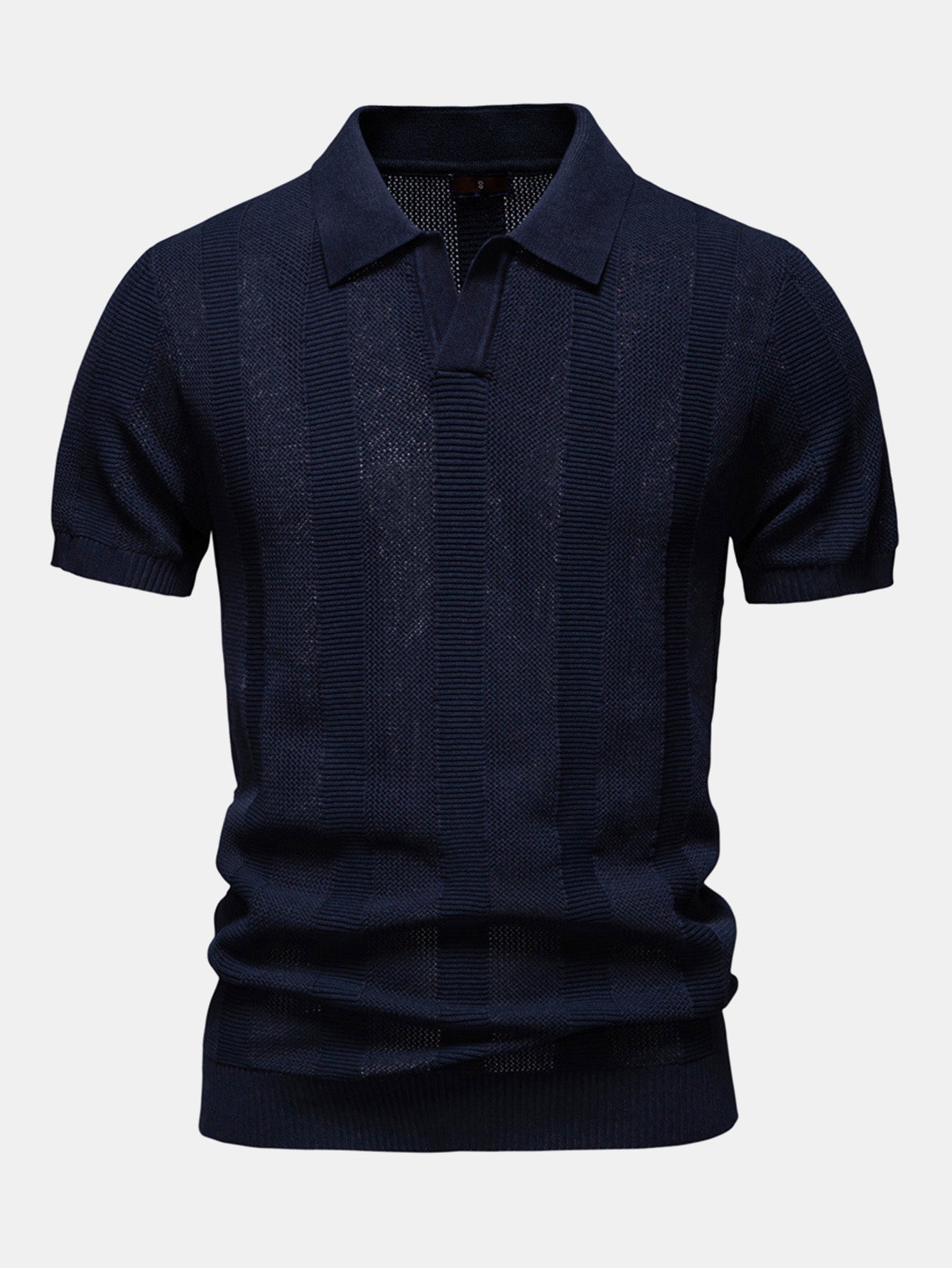 Dominic | Stripe Hollow Knit V Neck Polo Shirt