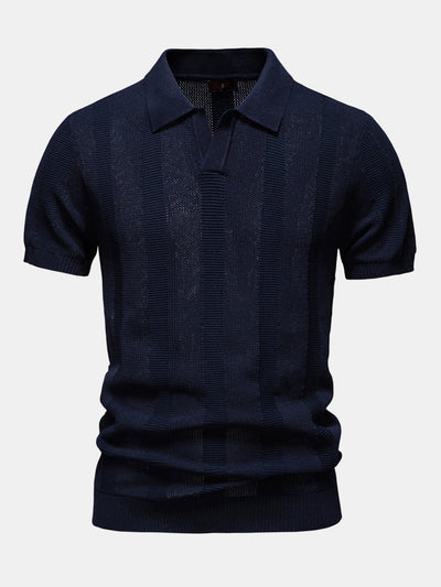 Dominic | Stripe Hollow Knit V Neck Polo Shirt