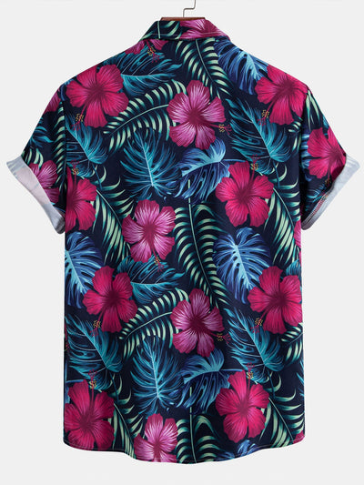 Mitchell® | Tropical Flowers Print Button Up Shirt & Drawstring Swim Shorts