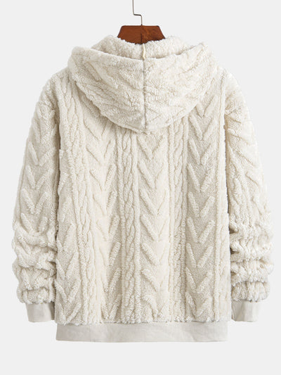 Jonas | Geometric Jacquard Zip Up Teddy Hoodie