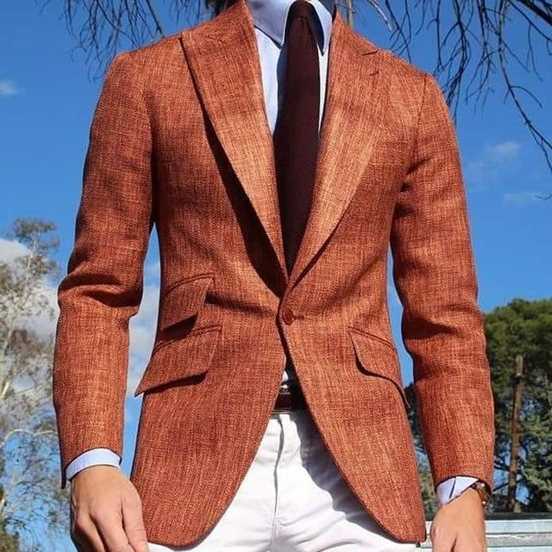 Men's Solid Color Lapel Cotn and Linen Blazer