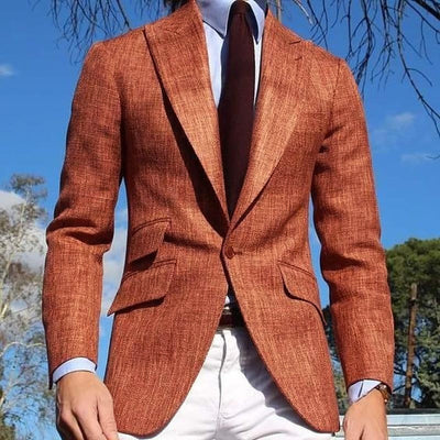 Men's Solid Color Lapel Cotn and Linen Blazer