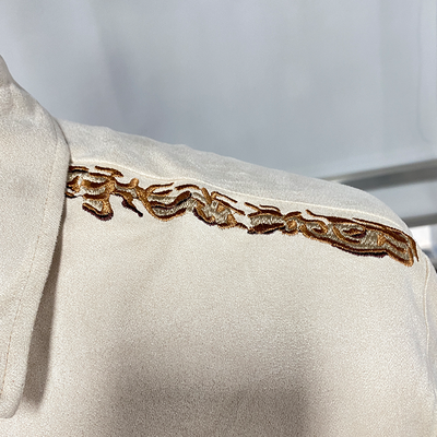 Men's Spring And Smmer New Fashion Retro Western Cowboy Style Sede Embroidery SliLapel Short-Sleeved ShirtK