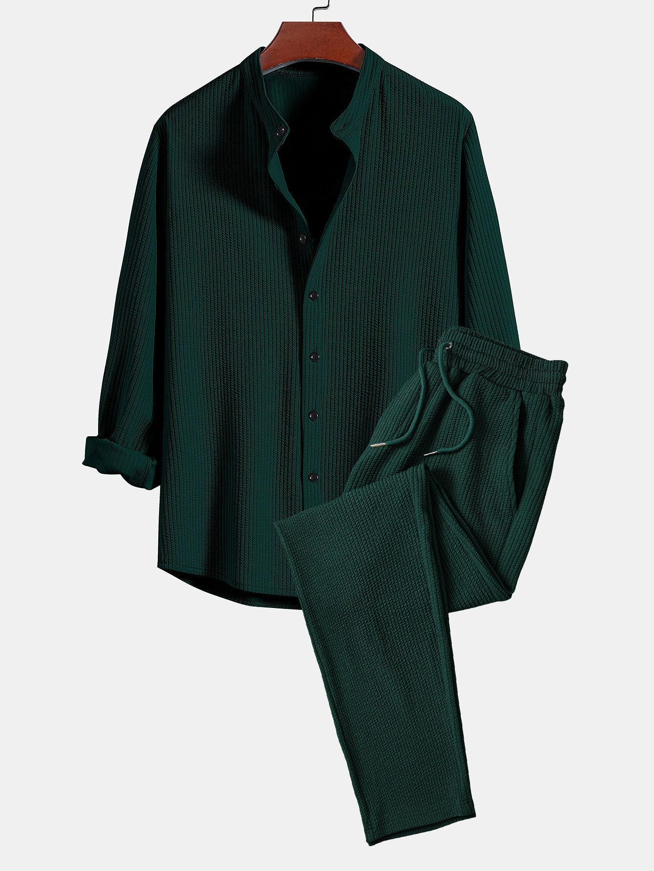 Donovan® | Muscle Fit Long Sleeved Ribbed Collar Shirt & Straight Leg Ribbed Trousers