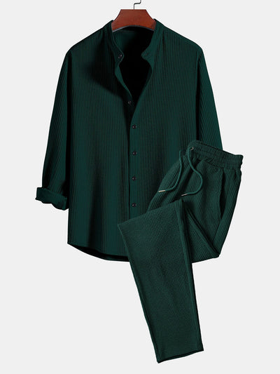 Donovan® | Muscle Fit Long Sleeved Ribbed Collar Shirt & Straight Leg Ribbed Trousers