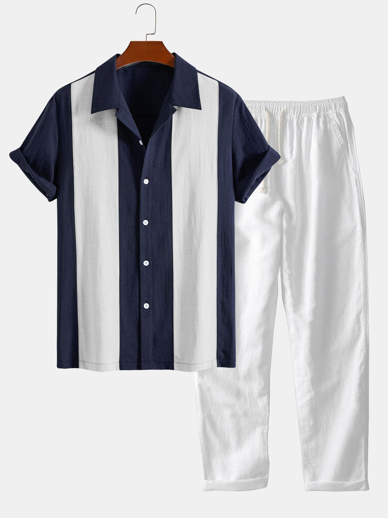 Jordán® | Linen Look Patchwork Bowling Shirt & Straight Leg Linen Pants